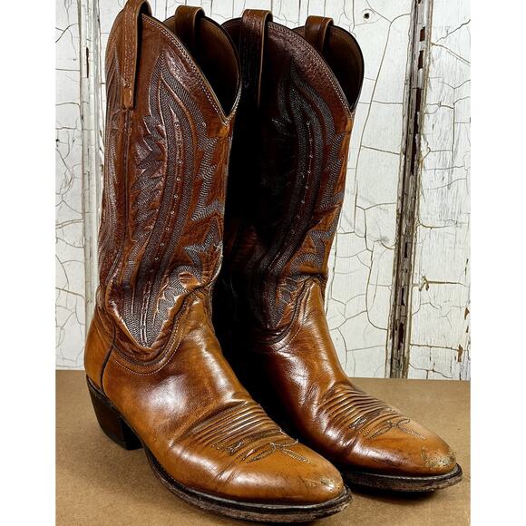 Vtg Lucchese 2000 Men's Boots Size 8.5 D Brown Leather Cowboy Western T3013R4